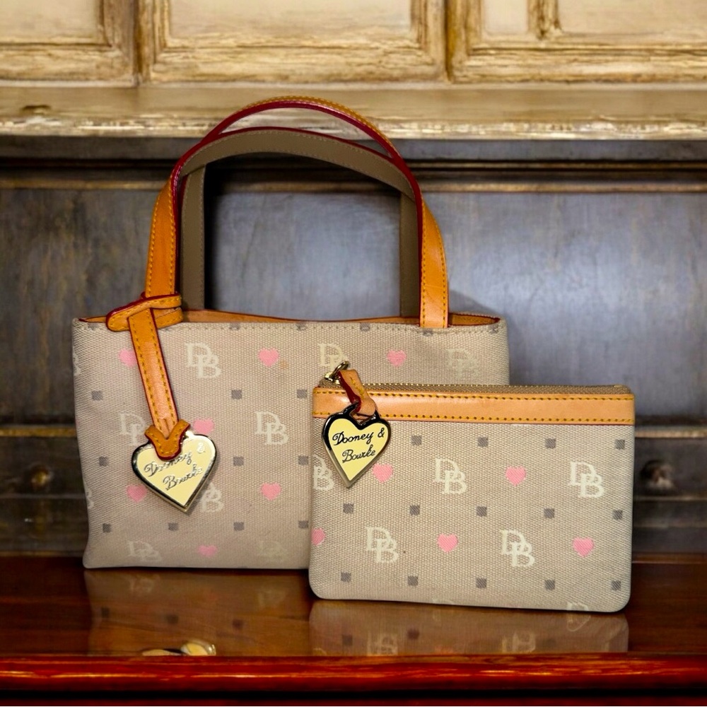 Dooney & Bourke Two Piece Bundle-Y2K Hearts Collection Mini Bag & Pouch Set VTG